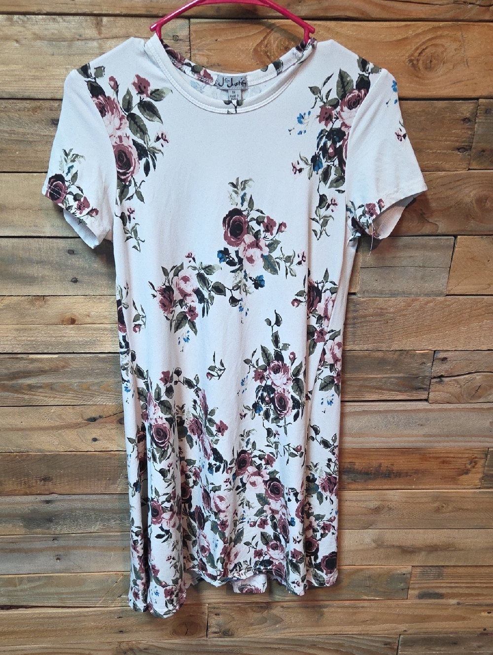 Justify Cream Tee Dress with Subtle Floral Trim
